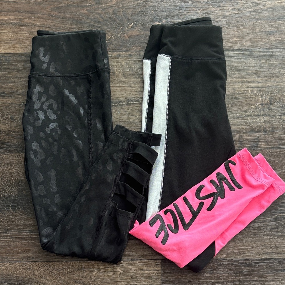 Justice Girls Black and Pink Leggings (7/8) & (8)